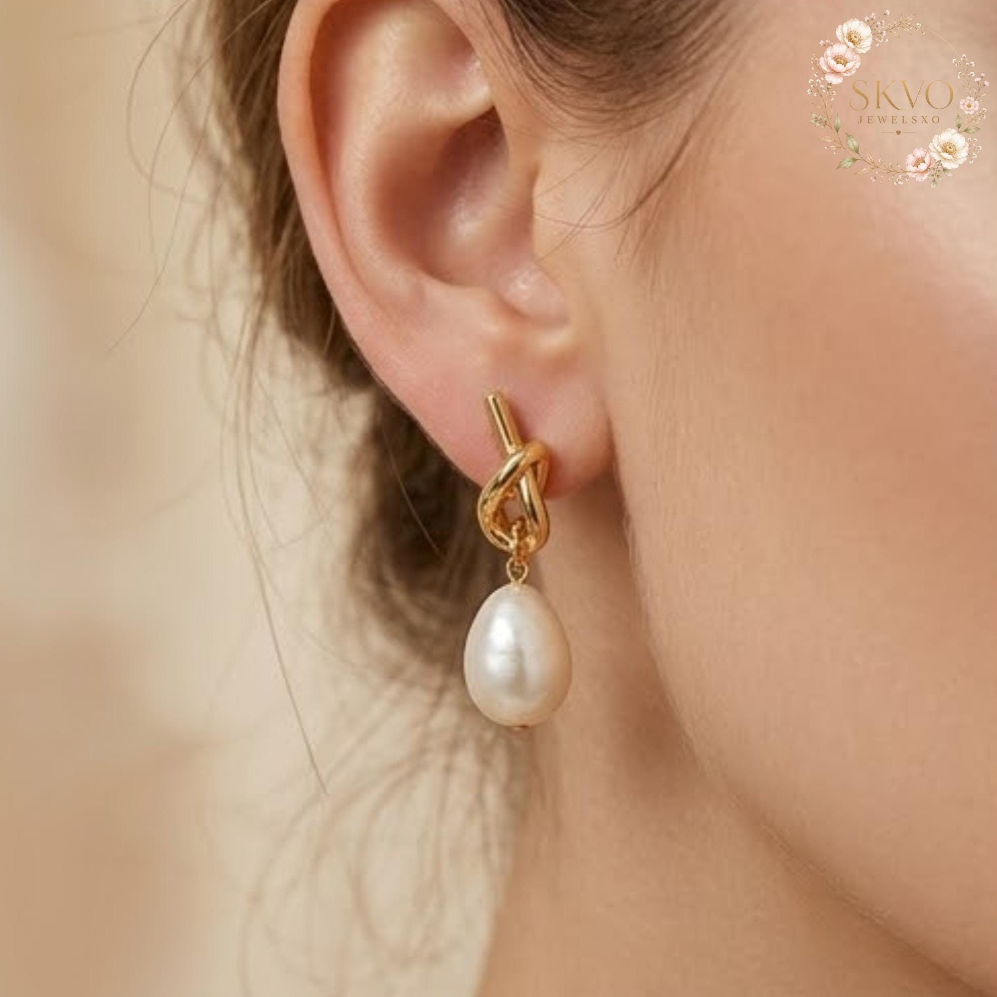 Pearl Drop Earrings, Gold Plated Jewelry, Bridal or Formal Gift, Elegant Dangle Earrings, Wedding Accessory, Fine Handmade Jewelry