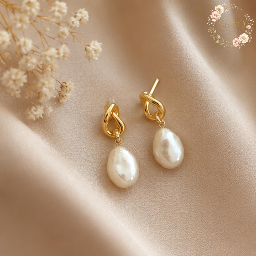 Pearl Drop Earrings, Gold Plated Jewelry, Bridal or Formal Gift, Elegant Dangle Earrings, Wedding Accessory, Fine Handmade Jewelry