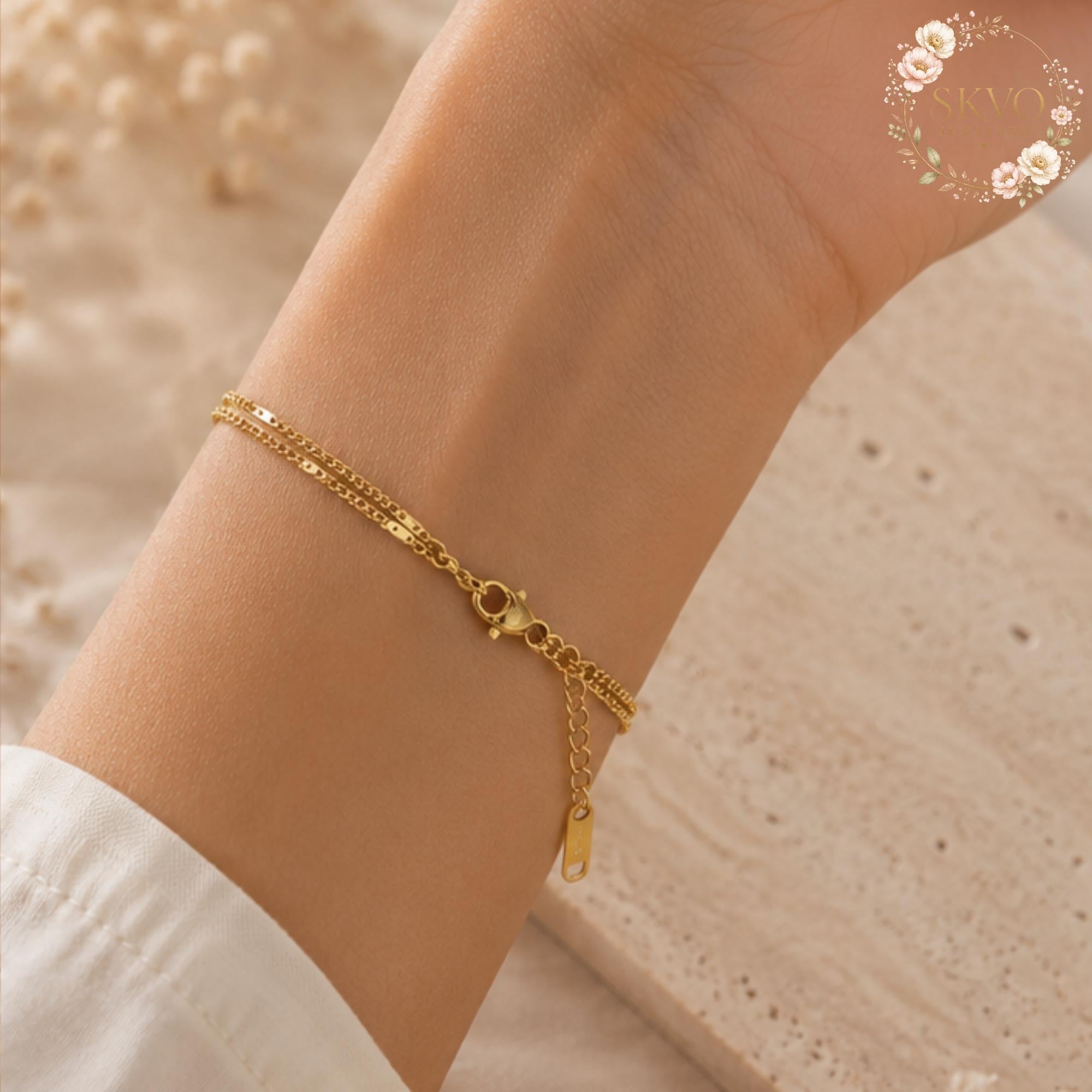 Gold Plated Chain Bracelet, Dainty Jewelry for Her, Gift for Birthday or Mothers Day, Elegant Romantic Accessory