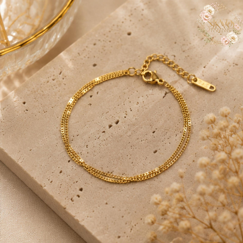 Gold Plated Chain Bracelet, Dainty Jewelry for Her, Gift for Birthday or Mothers Day, Elegant Romantic Accessory