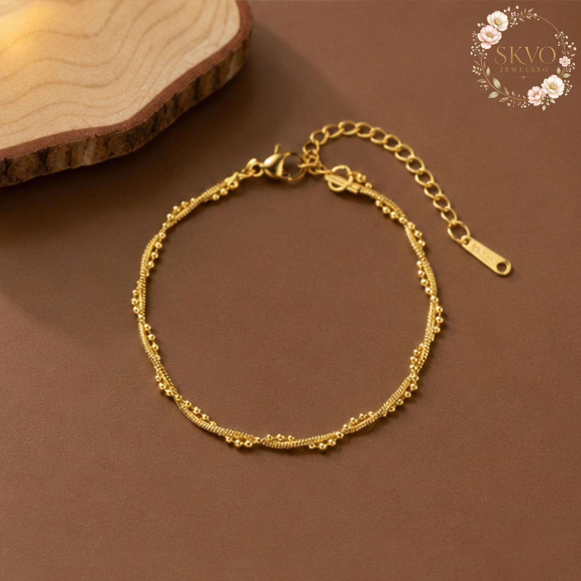 Gold Beaded Chain Bracelet, Elegant Layered Jewelry, Gift for Her, Wedding Accessory, Minimalist Gold Jewelry, Bridesmaid Gift