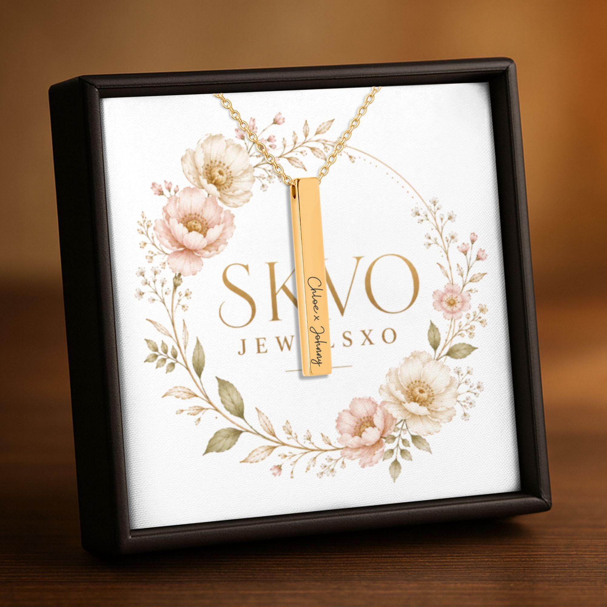 Personalized 3D Bar Necklace with Laser Engraving, Stainless Steel, 18k Gold Plated, Customizable Pendant, Gift for Her, Engravable Jewelry