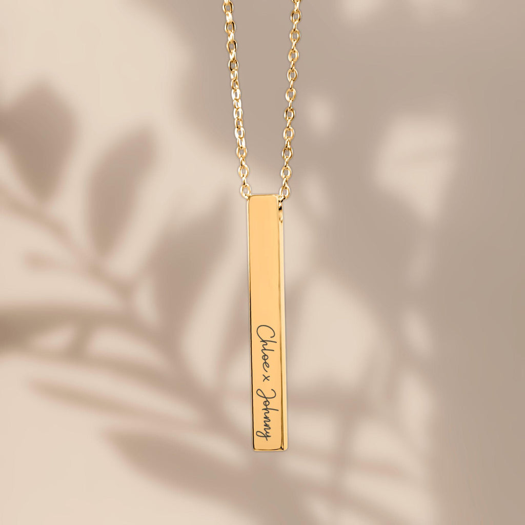 Personalized 3D Bar Necklace with Laser Engraving, Stainless Steel, 18k Gold Plated, Customizable Pendant, Gift for Her, Engravable Jewelry