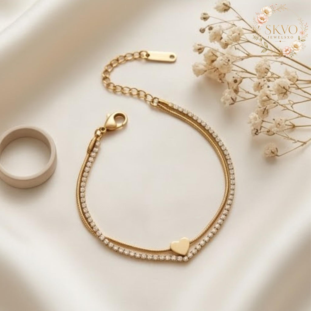 Gold Chain Heart Bracelet, Minimalist Jewelry, Gift for Her, Everyday Wear or Bridal