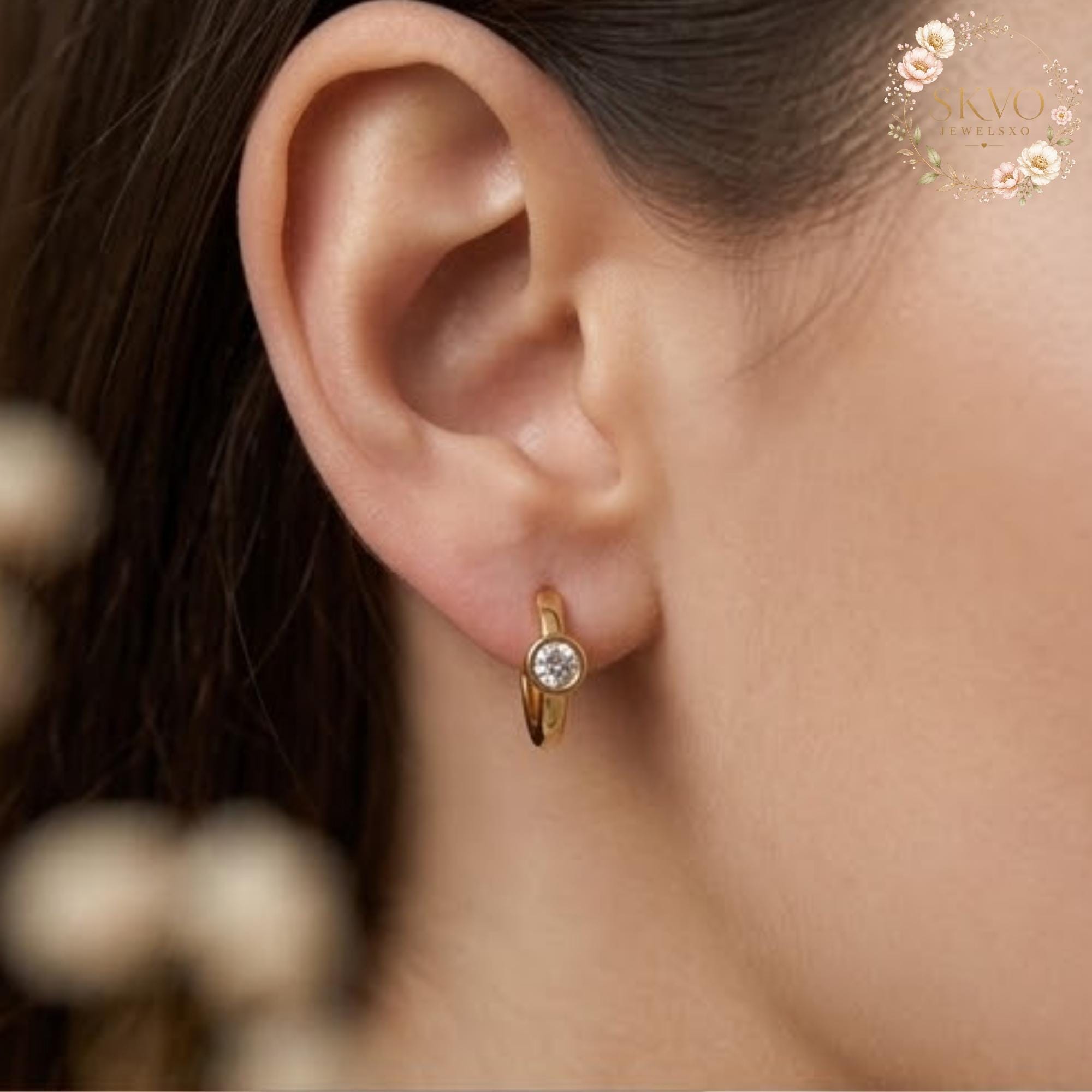 Gold Hoop Earrings with Clear Cubic Zirconia, Dangle Hoop Jewelry for Women, Elegant Gold Hoop Earrings, Gift for Her