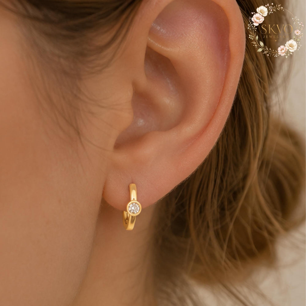 Gold Hoop Earrings with Clear Cubic Zirconia, Dangle Hoop Jewelry for Women, Elegant Gold Hoop Earrings, Gift for Her