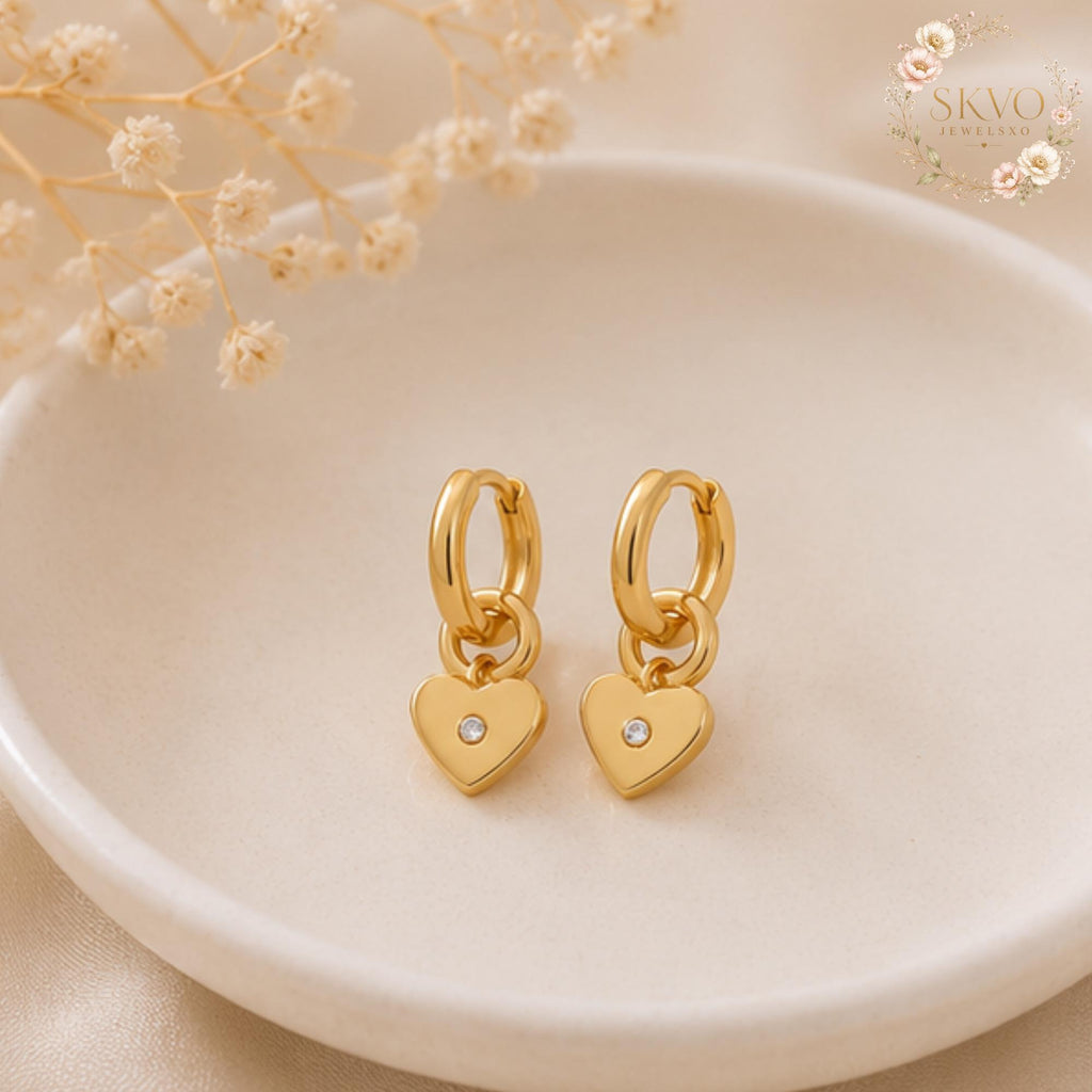 Gold Heart Hoop Earrings with Crystal Accent, Dainty Jewelry for Women, Romantic Gift, Bridal Accessories, Minimalist Gold Earrings