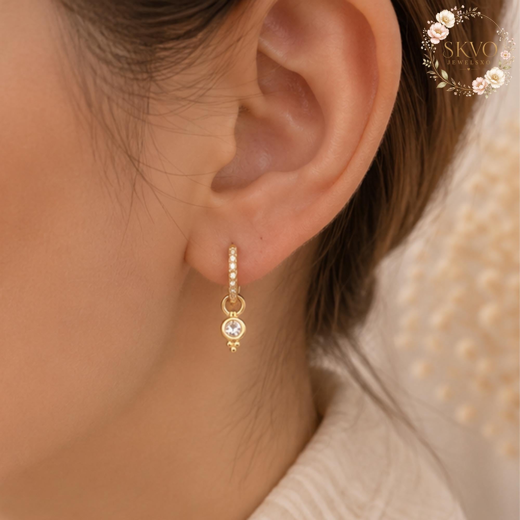 Gold Hoop Earrings With Cubic Zirconia Dangles, Dainty Jewelry For Women, Minimalist Gift, Everyday Accessory, Wedding or Special Occasion