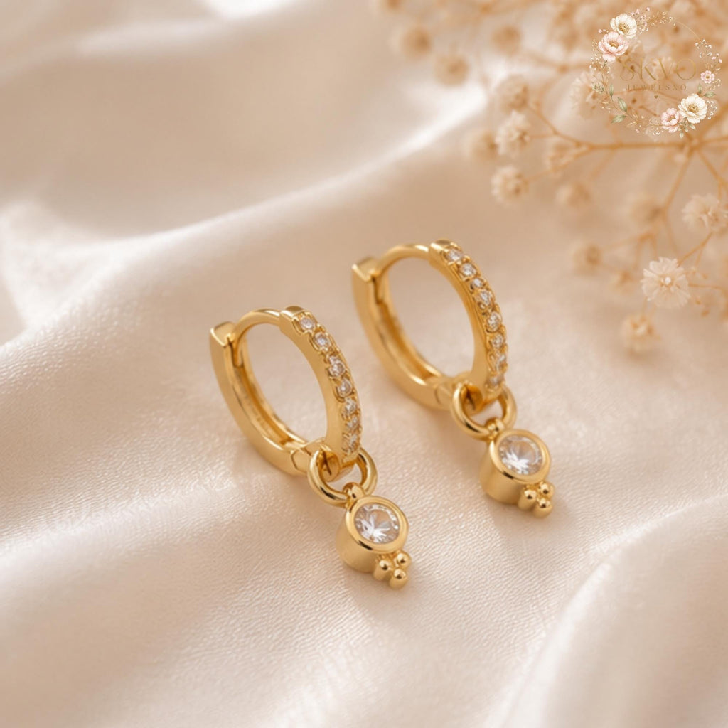 Gold Hoop Earrings With Cubic Zirconia Dangles, Dainty Jewelry For Women, Minimalist Gift, Everyday Accessory, Wedding or Special Occasion