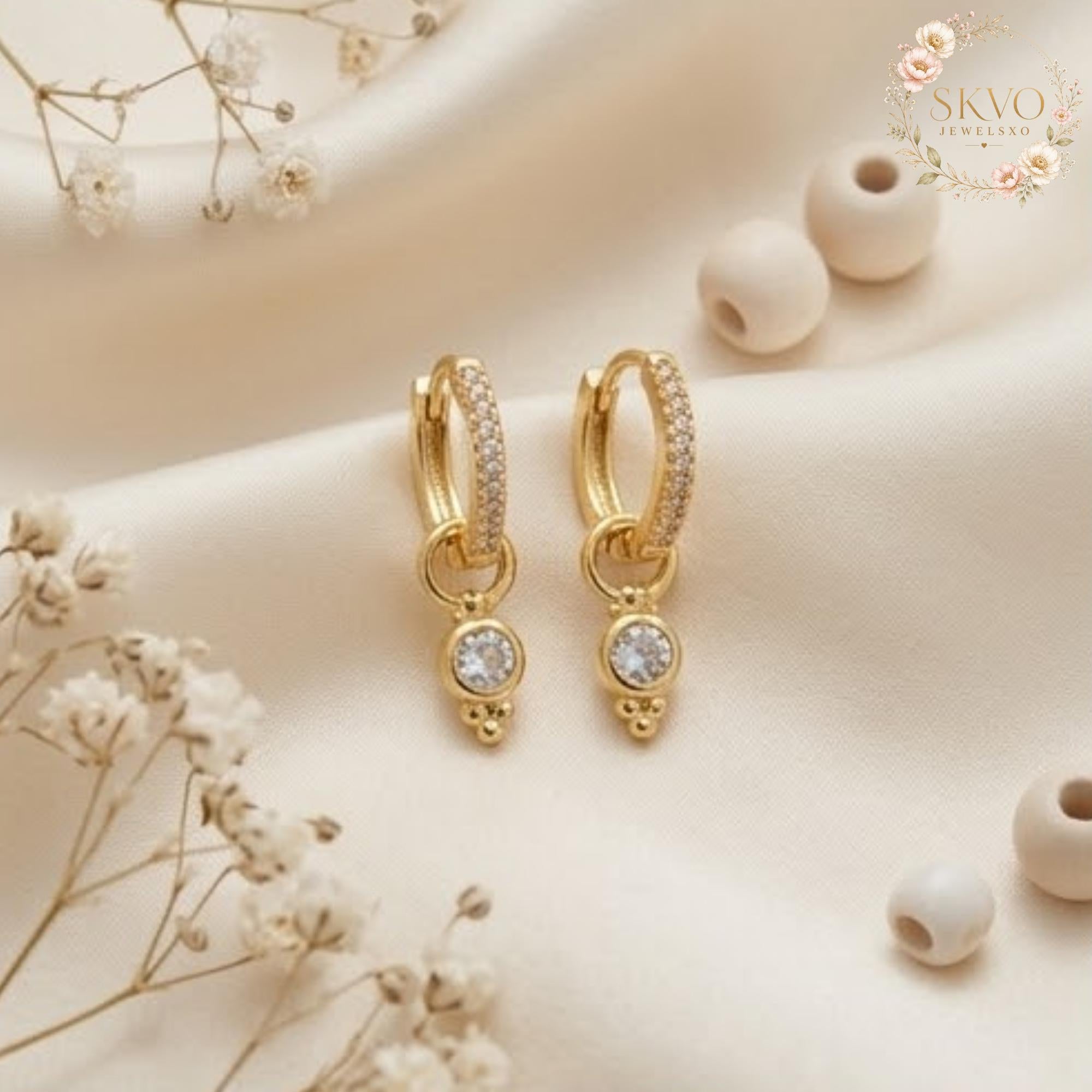 Gold Hoop Earrings With Cubic Zirconia Dangles, Dainty Jewelry For Women, Minimalist Gift, Everyday Accessory, Wedding or Special Occasion