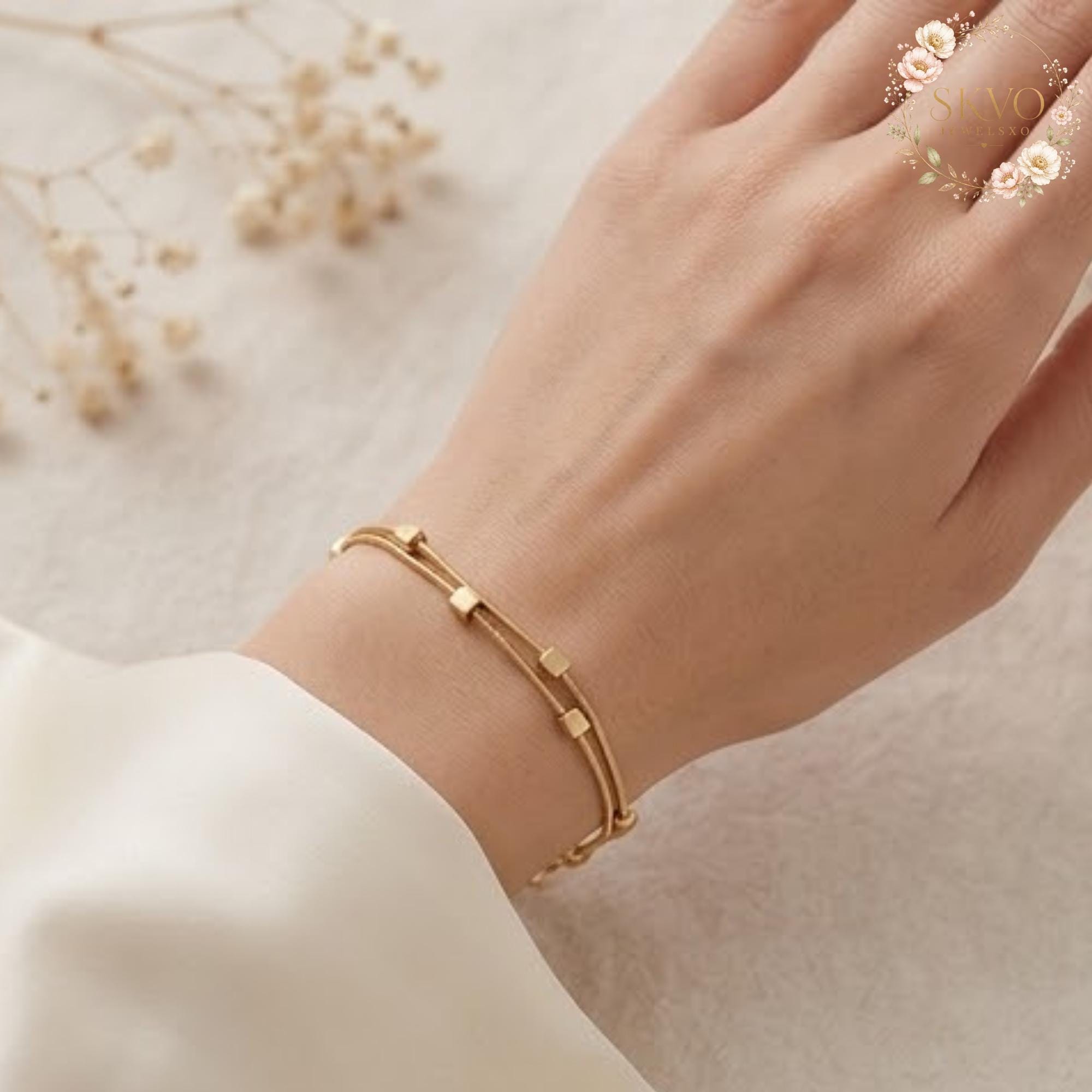 Gold Beaded Chain Bracelet, Minimalist Jewelry, Gift for Her, Elegant Accessory, Layered Bracelets, Boho Style, Handmade Gift Idea