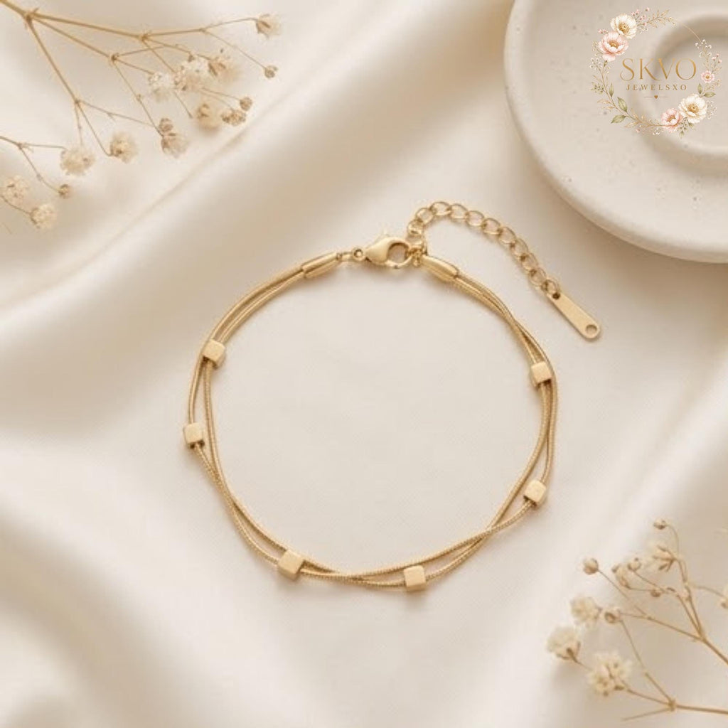 Gold Beaded Chain Bracelet, Minimalist Jewelry, Gift for Her, Elegant Accessory, Layered Bracelets, Boho Style, Handmade Gift Idea