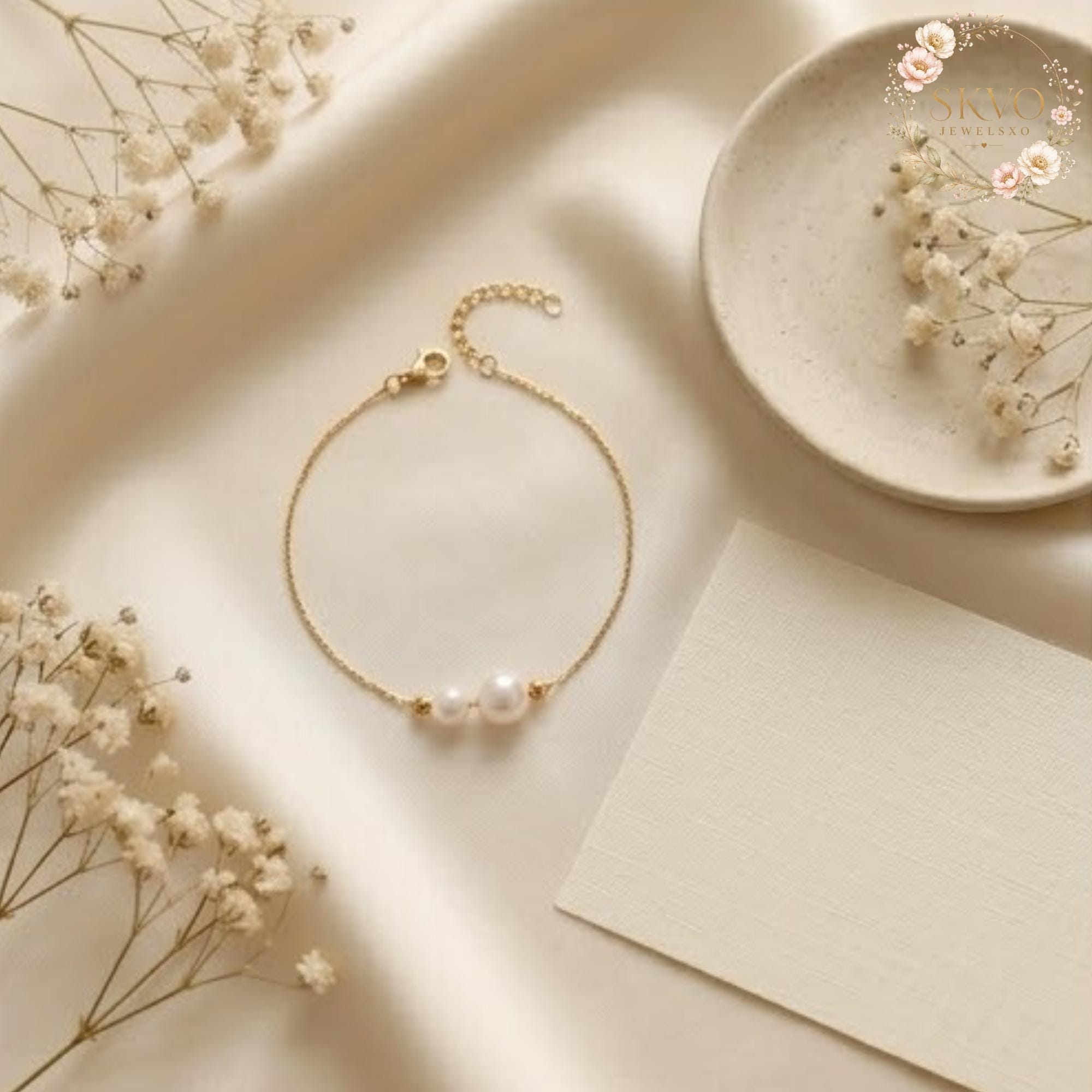Pearl and Gold Chain Bracelet, Elegant Minimalist Jewelry, Dainty Wedding or Anniversary Gift for Her, Fine Jewelry, Bridal Accessory