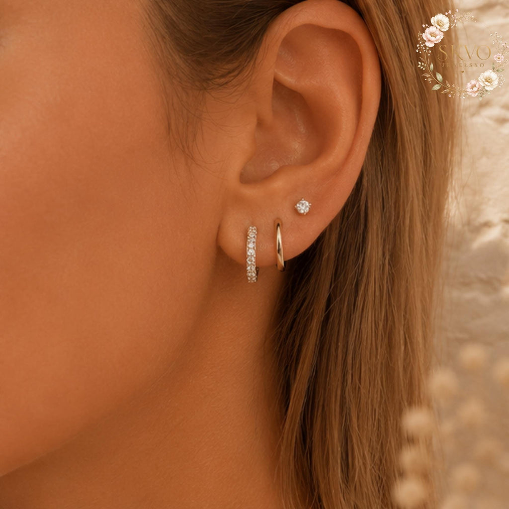 Elegant Silver Hoop Earrings with Rhinestone Accents, Dainty Jewelry for Women, Gift for Her, Everyday Stylish Ear Accessories