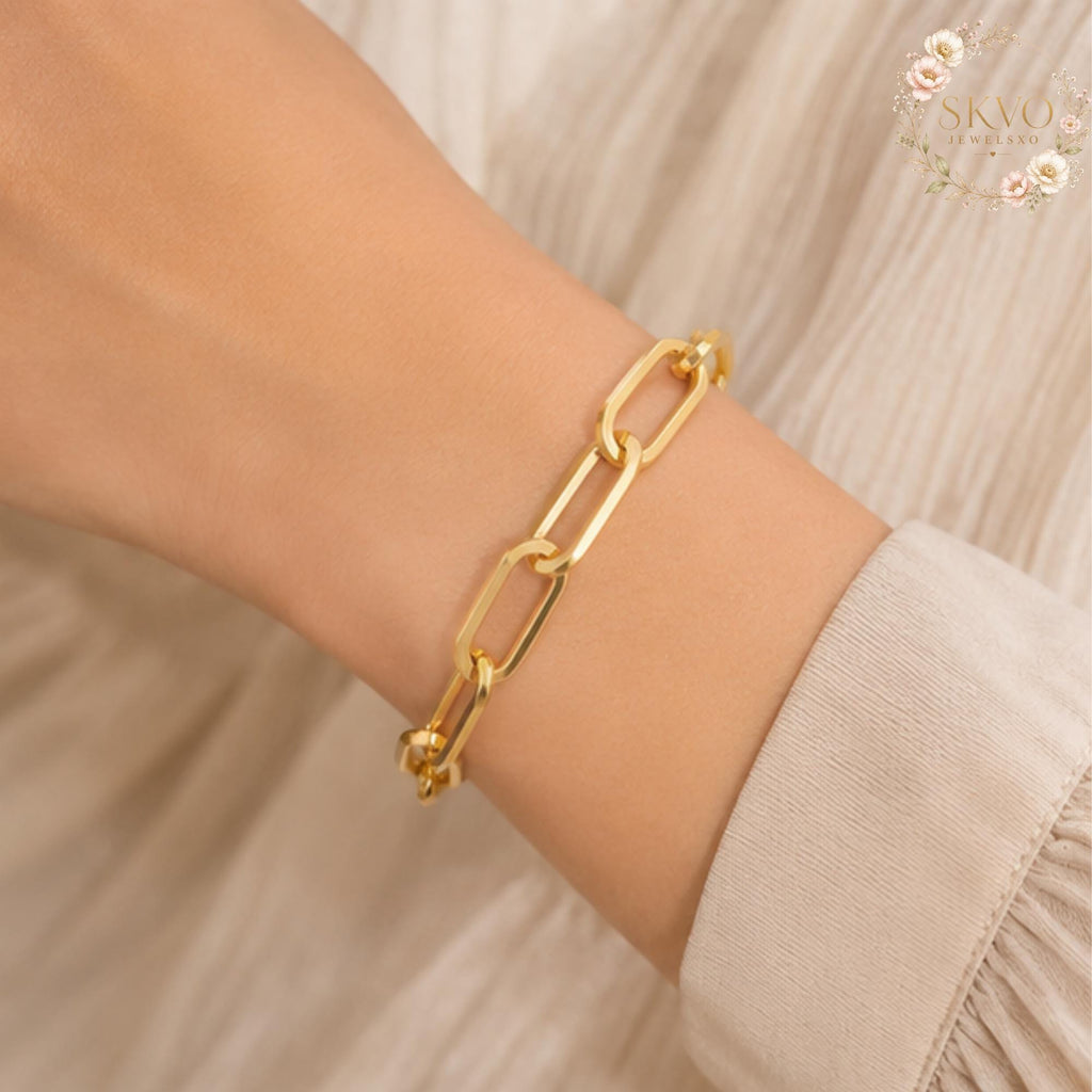 Gold Paperclip Bracelet, Delicate Gold Bracelet, Adjustable Summer Jewelry, Boho Beach Bracelet, Gift for Her, Minimalist Gold Bracelet