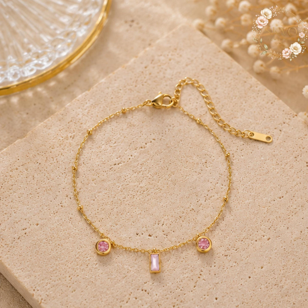 Gold Bracelet With Cubic Zirconia and Chain Design, Minimalist Jewelry, Dainty Gift for Women, Everyday Acessories, Elegant Bridal Jewelry