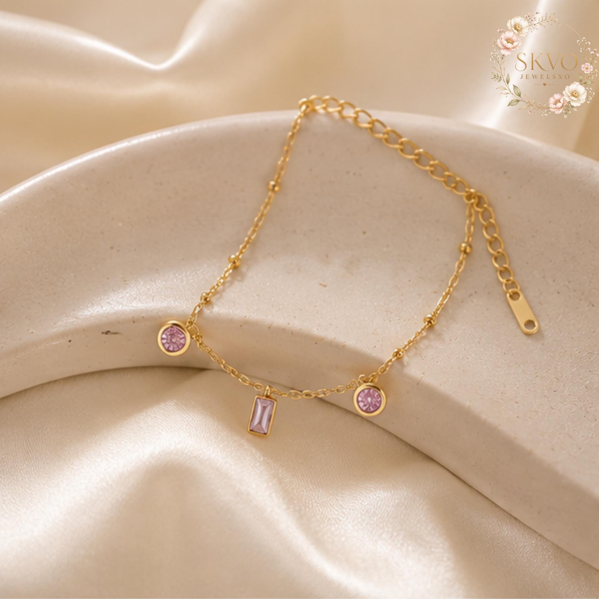 Gold Bracelet With Cubic Zirconia and Chain Design, Minimalist Jewelry, Dainty Gift for Women, Everyday Acessories, Elegant Bridal Jewelry