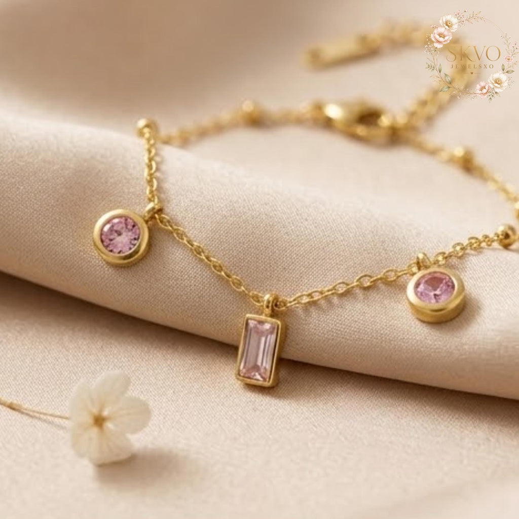 Gold Bracelet With Cubic Zirconia and Chain Design, Minimalist Jewelry, Dainty Gift for Women, Everyday Acessories, Elegant Bridal Jewelry
