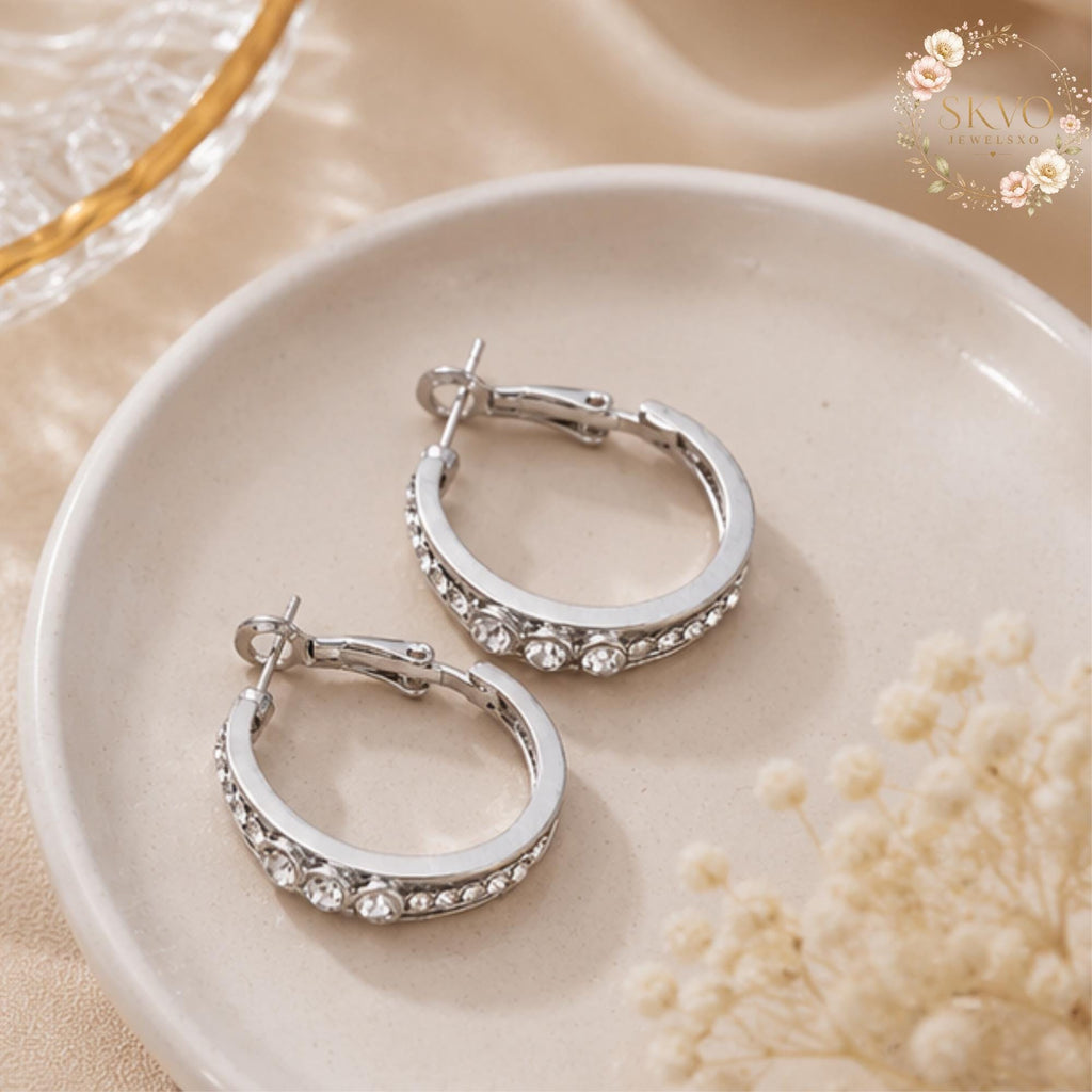 Elegant Silver Hoop Earrings with Cubic Zirconia Accents, Dainty Jewelry for Women, Gift for Her, Everyday Stylish Ear Accessories