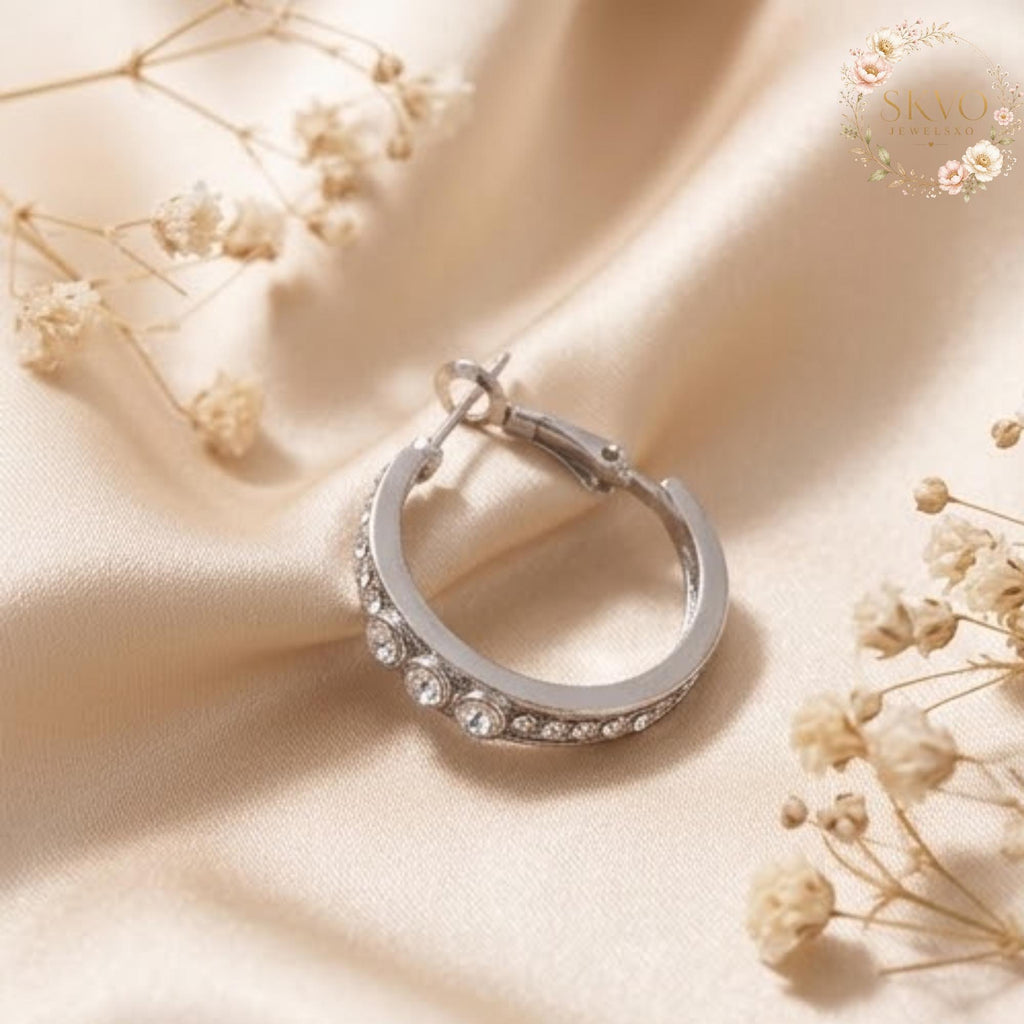 Elegant Silver Hoop Earrings with Cubic Zirconia Accents, Dainty Jewelry for Women, Gift for Her, Everyday Stylish Ear Accessories