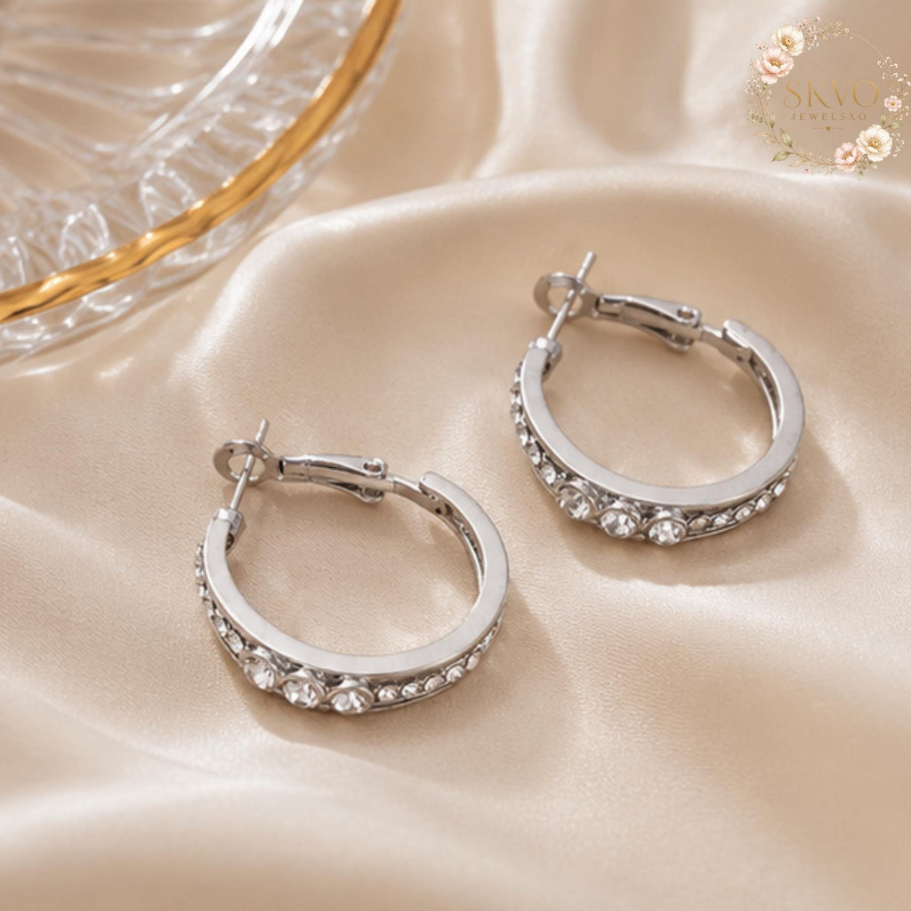 Elegant Silver Hoop Earrings with Cubic Zirconia Accents, Dainty Jewelry for Women, Gift for Her, Everyday Stylish Ear Accessories