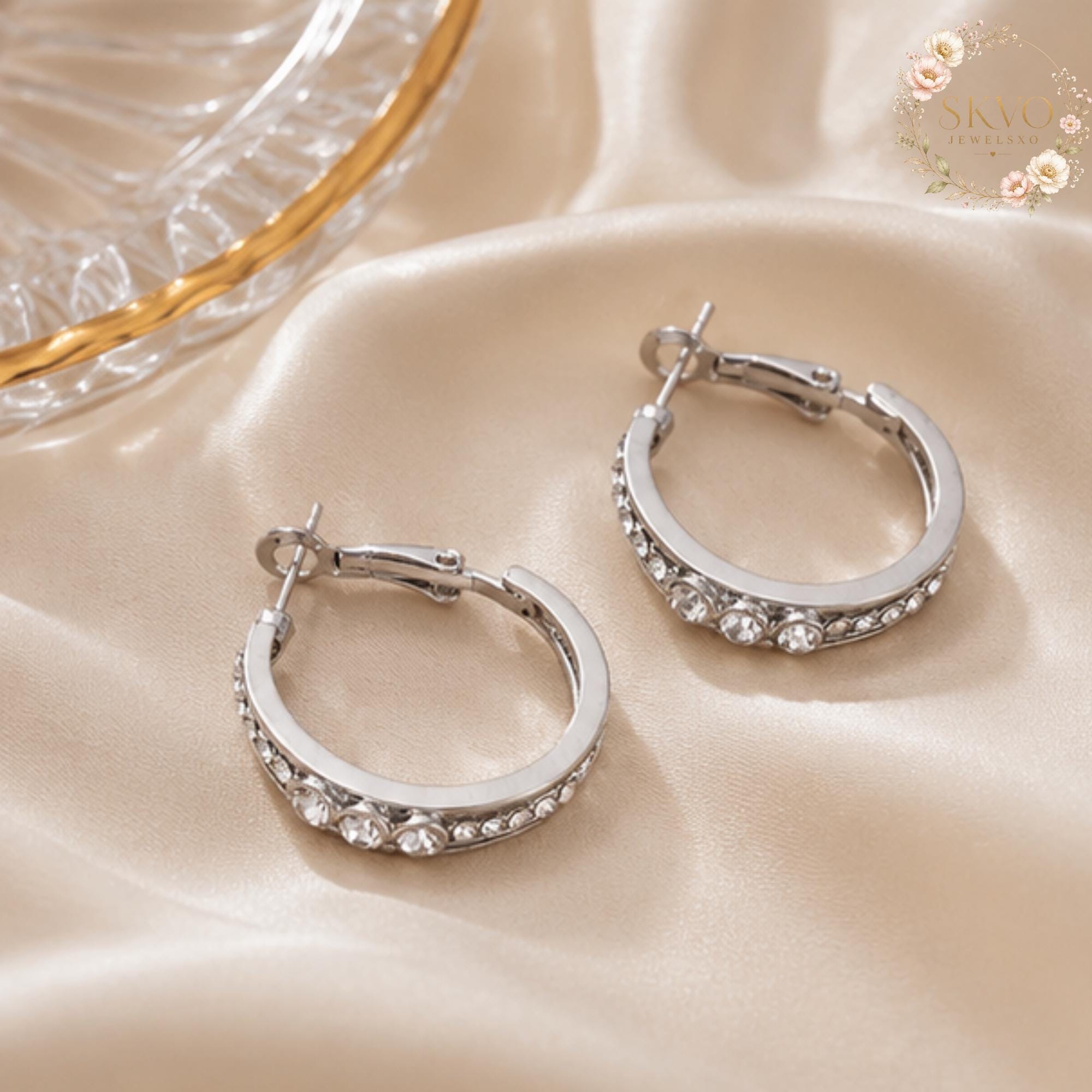 Elegant Silver Hoop Earrings with Cubic Zirconia Accents, Dainty Jewelry for Women, Gift for Her, Everyday Stylish Ear Accessories