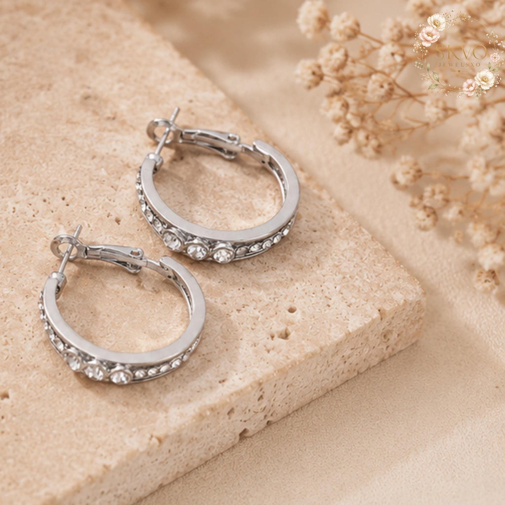 Elegant Silver Hoop Earrings with Cubic Zirconia Accents, Dainty Jewelry for Women, Gift for Her, Everyday Stylish Ear Accessories