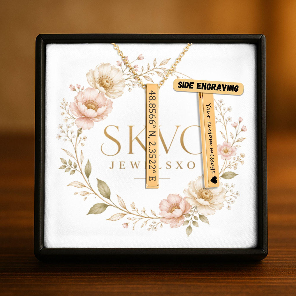 Personalized 3D Bar Necklace with Laser Engraving | Stainless Steel, 18k Gold or Rose Gold Plated | Customizable Pendant