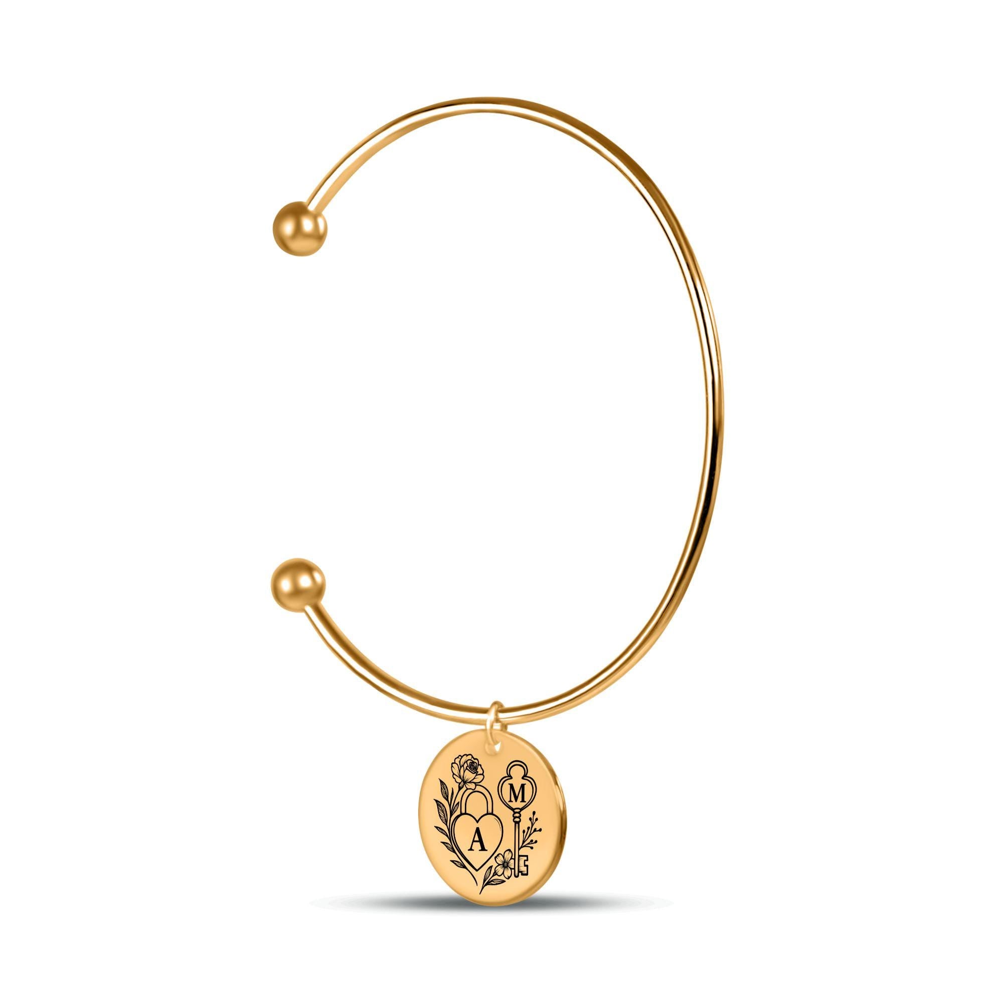 Personalized Bangle Bracelet with Custom Engraving, 18k Gold Plated Stainless Steel, Gift for Her, Adjustable Jewelry, Ready to Ship