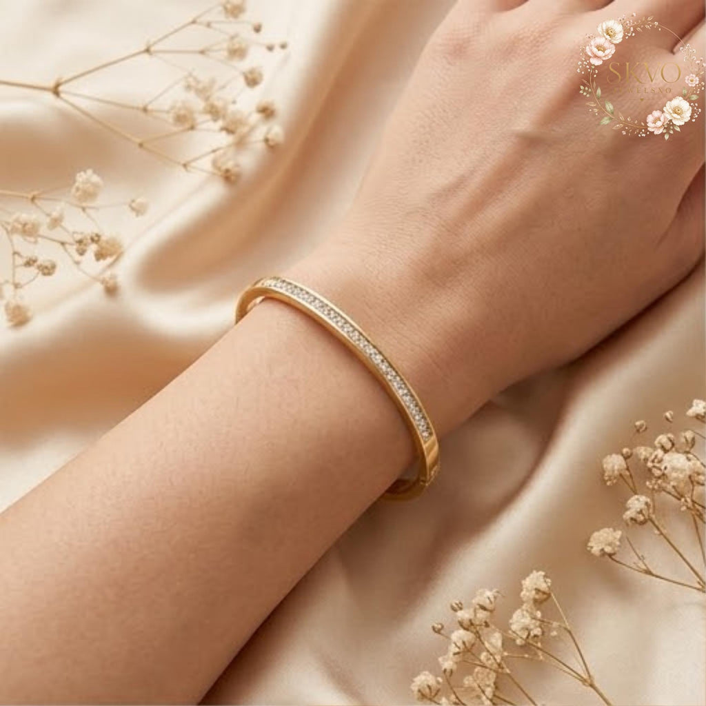 Elegant Gold Bangle Bracelet with Crystals, Women's Jewelry, Gift for Her, Minimalist Wedding or Anniversary Accessory