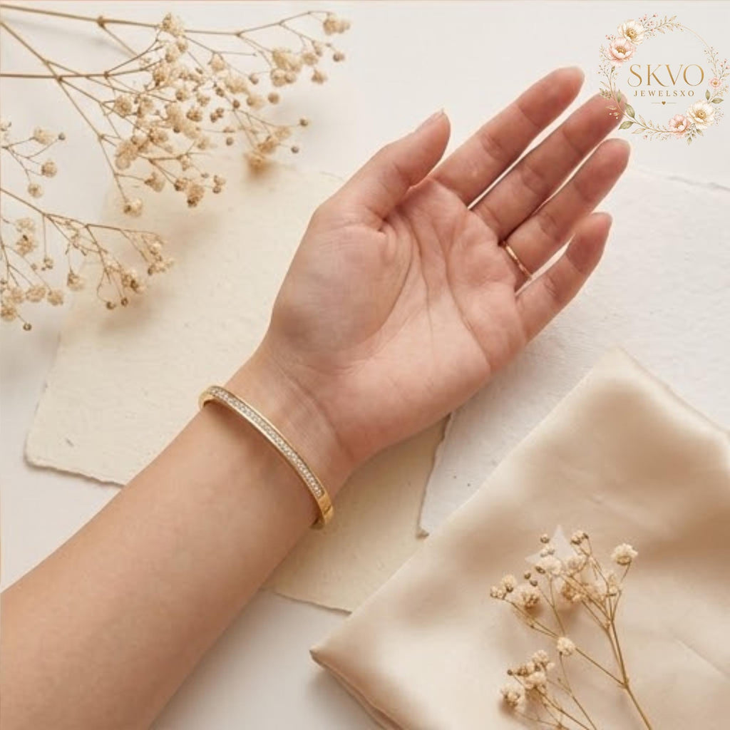 Elegant Gold Bangle Bracelet with Crystals, Women's Jewelry, Gift for Her, Minimalist Wedding or Anniversary Accessory