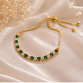 Emerald and Gold Beaded Adjustable Bracelet, Elegant Green Stone Jewelry, Gift for Her, Bridal Accessory, Layered Summer Bracelet