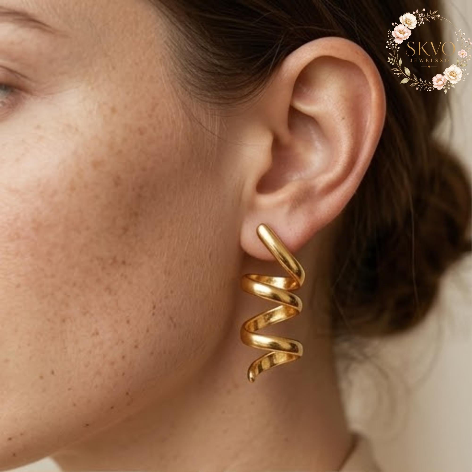 Gold Spiral Hoop Earrings, Statement Jewelry, Modern Ear Cuffs, Gift for Her, Boho Chic, Trendy Ear Accessories, Unique Gold Earrings
