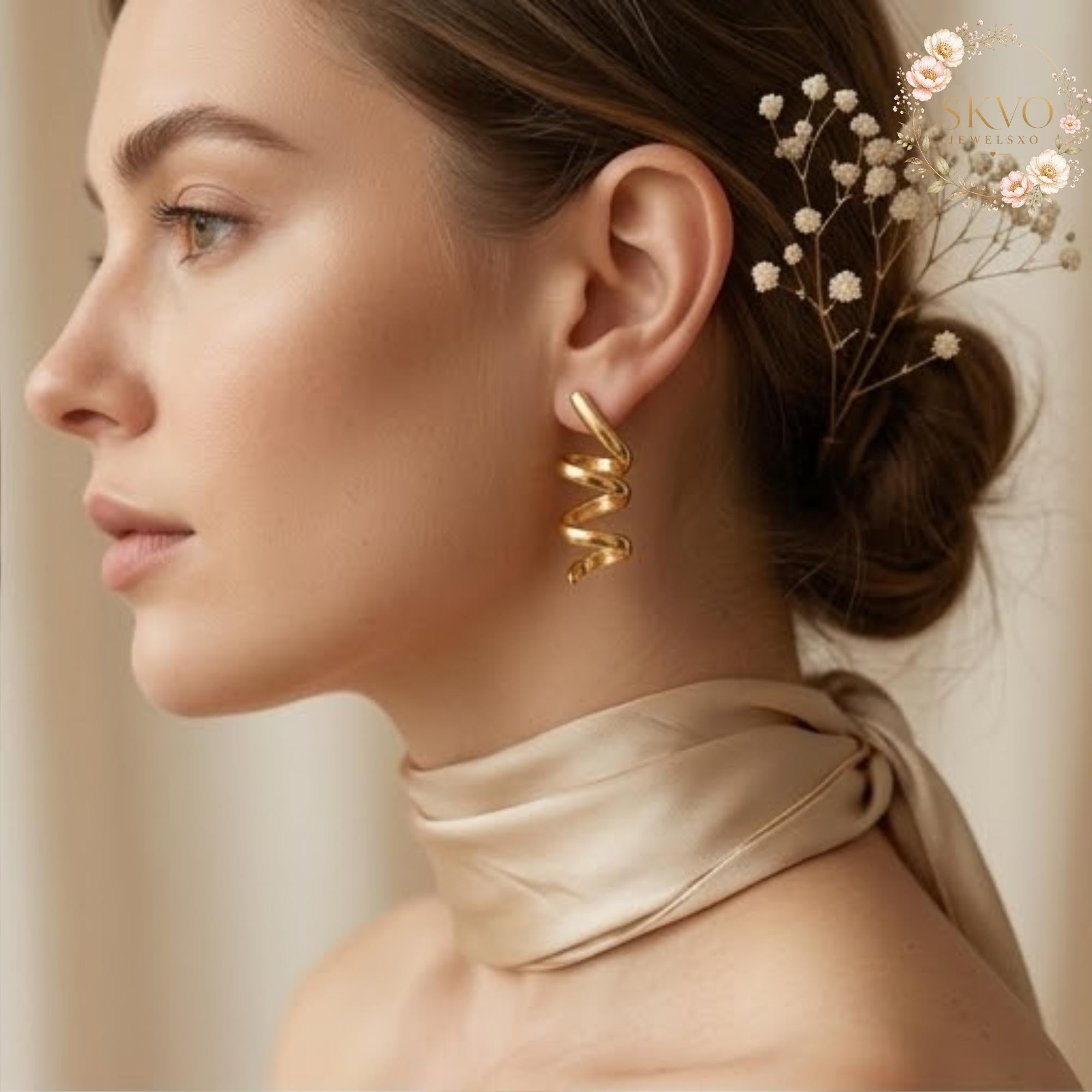 Gold Spiral Hoop Earrings, Statement Jewelry, Modern Ear Cuffs, Gift for Her, Boho Chic, Trendy Ear Accessories, Unique Gold Earrings