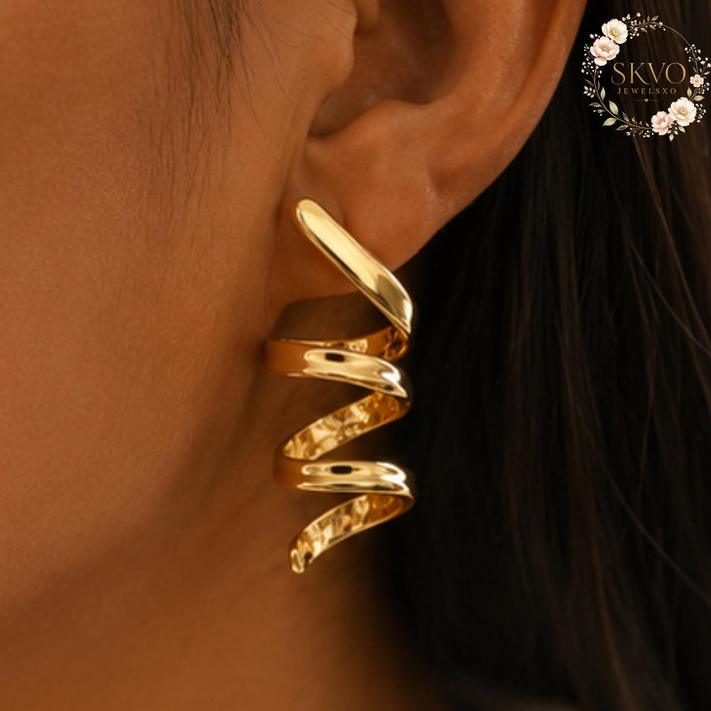 Gold Spiral Hoop Earrings, Statement Jewelry, Modern Ear Cuffs, Gift for Her, Boho Chic, Trendy Ear Accessories, Unique Gold Earrings