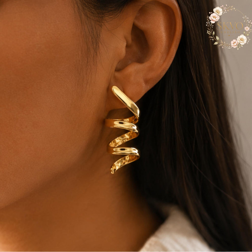 Gold Spiral Hoop Earrings, Statement Jewelry, Modern Ear Cuffs, Gift for Her, Boho Chic, Trendy Ear Accessories, Unique Gold Earrings