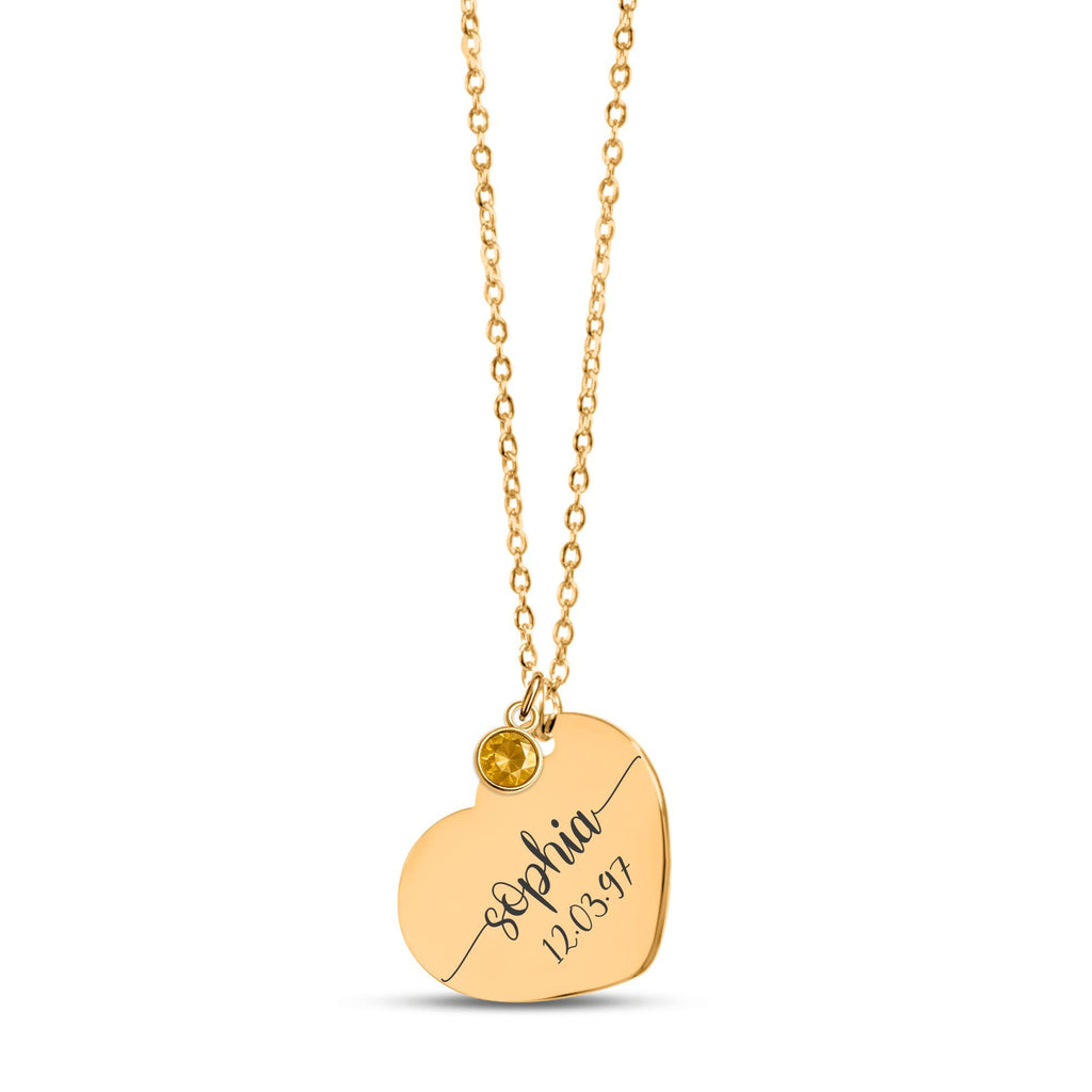 Personalized Heart Necklace with Birthstone | Custom Engraved Jewelry in Gold, Rose Gold, or Silver | Gift for Her, Mom, Birthday