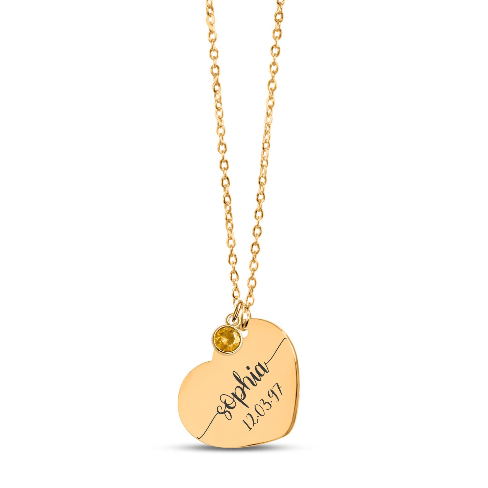 Personalized Heart Necklace with Birthstone | Custom Engraved Jewelry in Gold, Rose Gold, or Silver | Gift for Her, Mom, Birthday