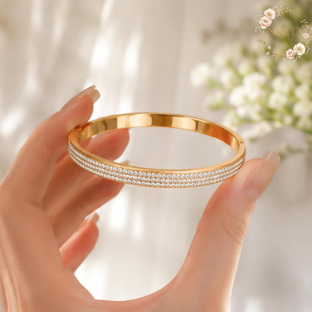 Gold Crystal Bangle Bracelet, Dainty Gold Cuff Bracelet, Minimalist Bracelet for Women, Elegant Stackable Jewelry Gift