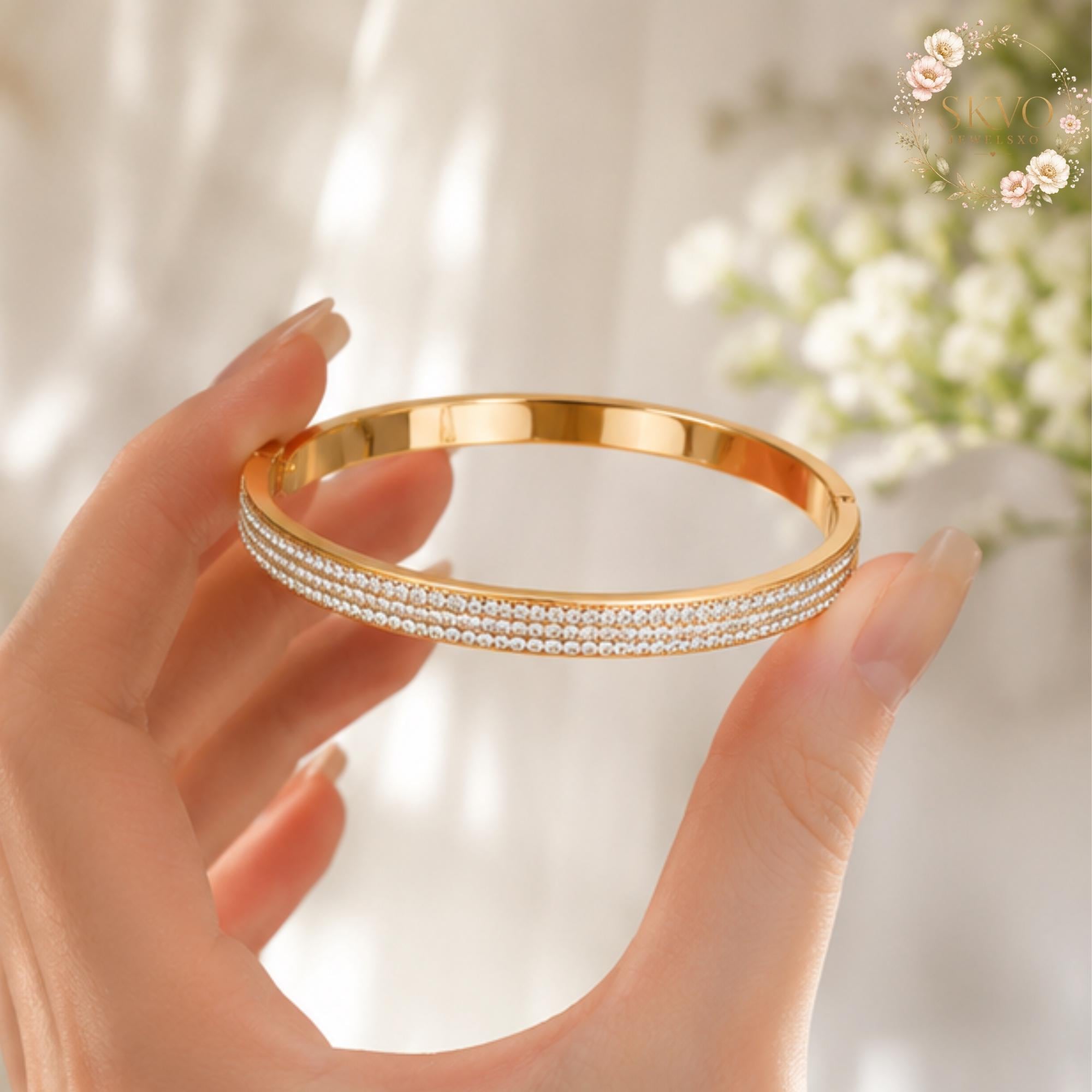 Gold Crystal Bangle Bracelet, Dainty Gold Cuff Bracelet, Minimalist Bracelet for Women, Elegant Stackable Jewelry Gift