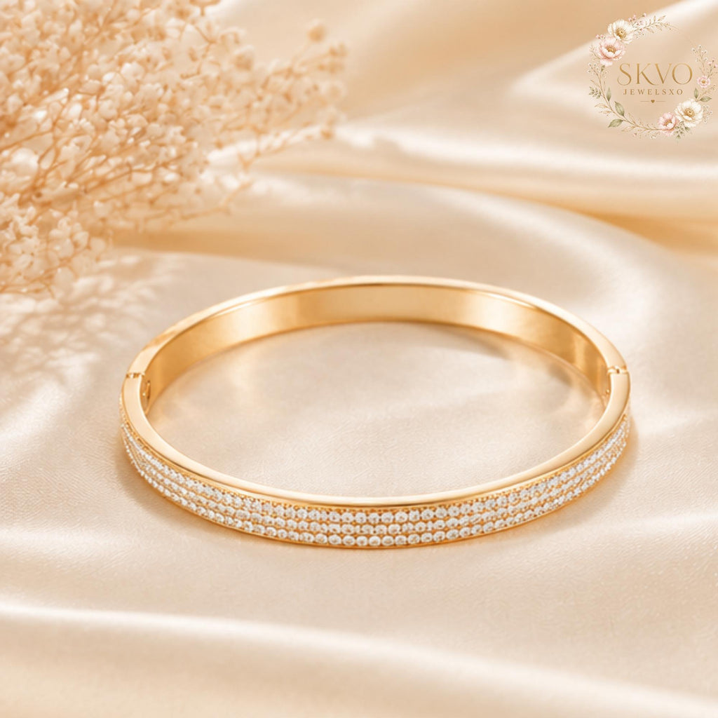 Gold Crystal Bangle Bracelet, Dainty Gold Cuff Bracelet, Minimalist Bracelet for Women, Elegant Stackable Jewelry Gift