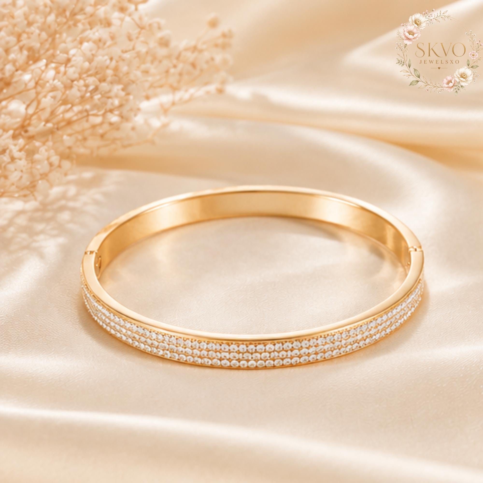 Gold Crystal Bangle Bracelet, Dainty Gold Cuff Bracelet, Minimalist Bracelet for Women, Elegant Stackable Jewelry Gift