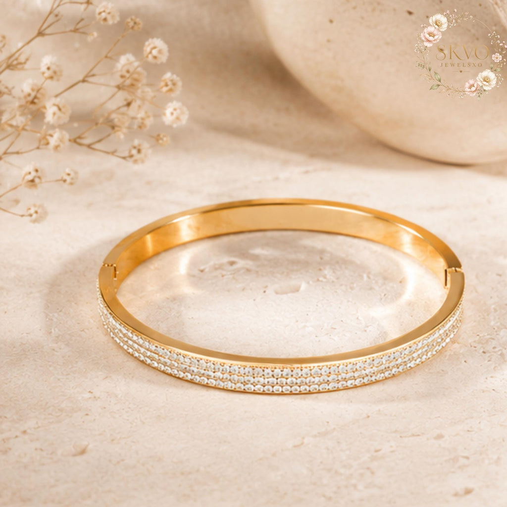 Gold Crystal Bangle Bracelet, Dainty Gold Cuff Bracelet, Minimalist Bracelet for Women, Elegant Stackable Jewelry Gift