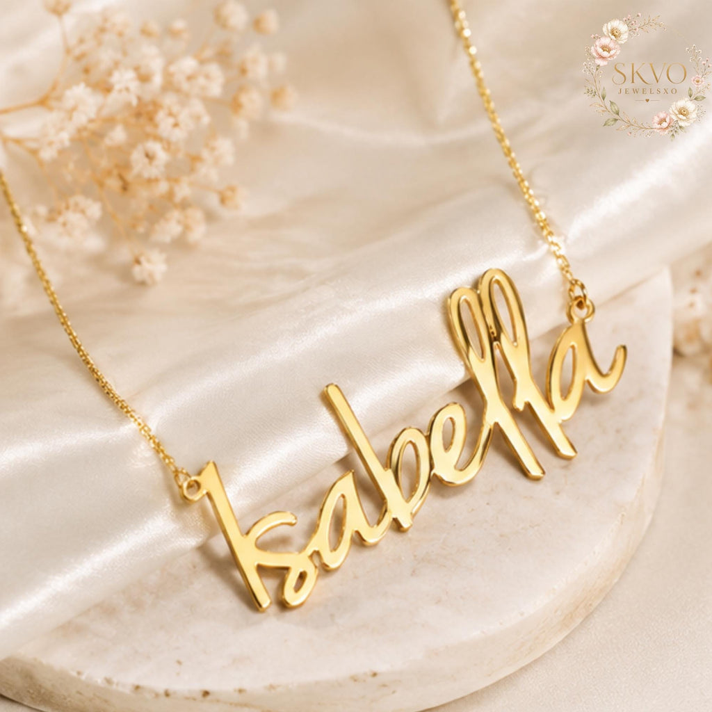 Custom Name Necklace, Personalized Name Jewelry, Custom Script Necklace, Gold Name Necklace, Silver Name Necklace Gift for Her