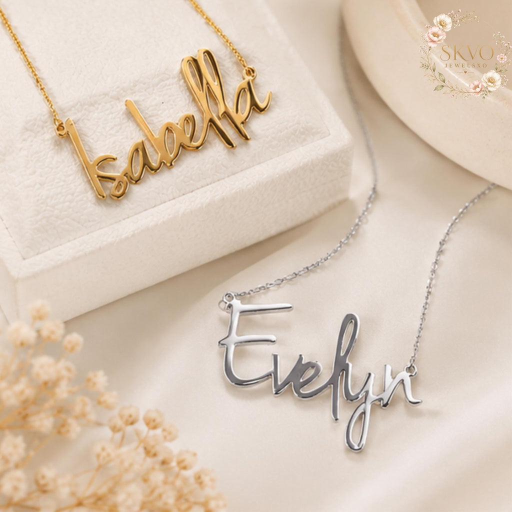 Custom Name Necklace, Personalized Name Jewelry, Custom Script Necklace, Gold Name Necklace, Silver Name Necklace Gift for Her