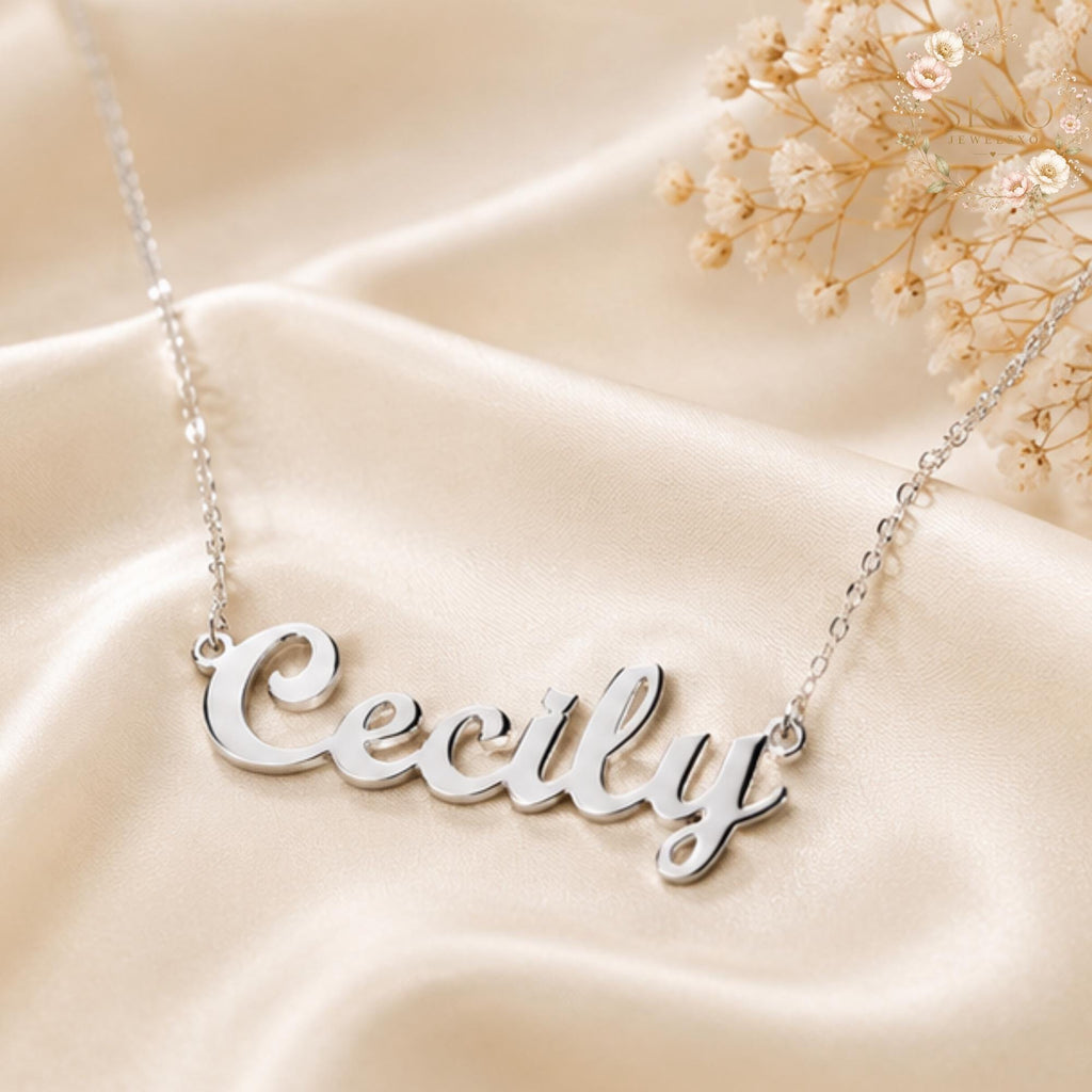 Custom Name Necklace, Personalized Name Jewelry, Custom Script Necklace, Gold Name Necklace, Silver Name Necklace Gift for Her