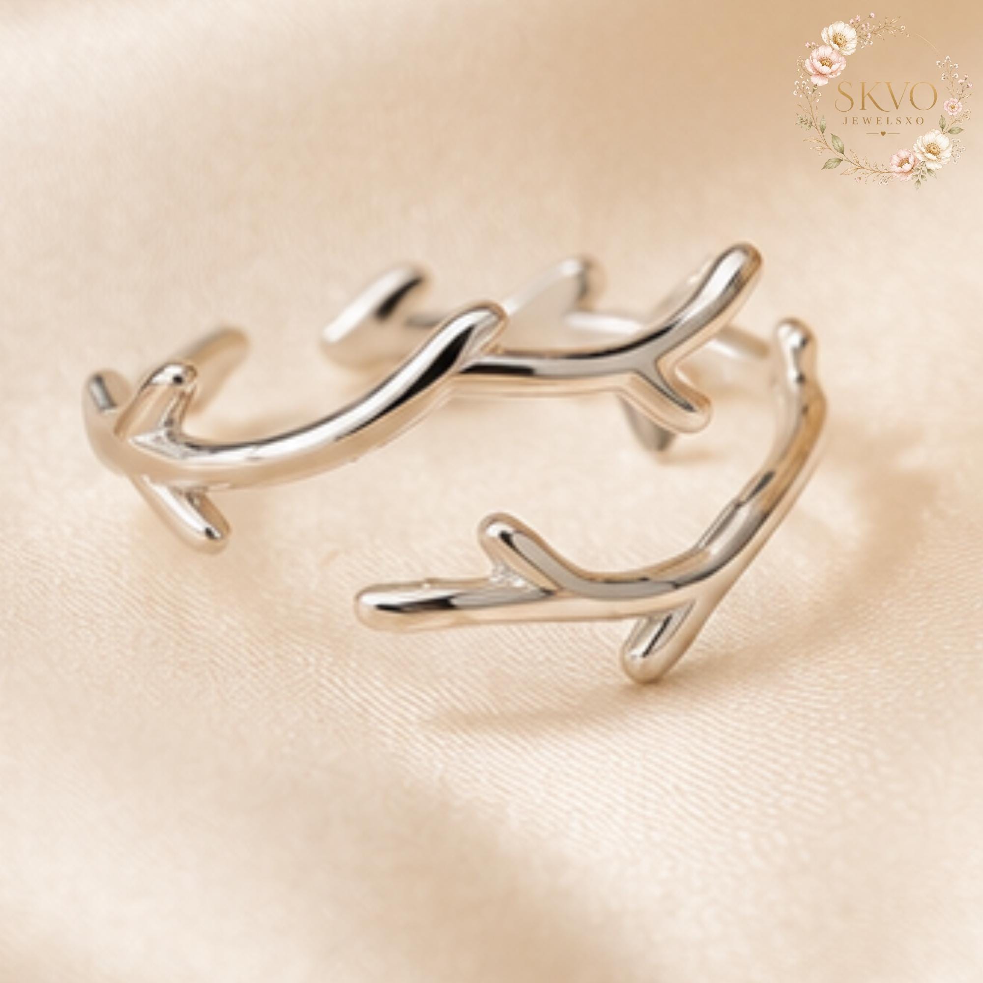 Sterling Silver Branch Ring | Adjustable Antler Twig Ring | Minimalist Willow Jewelry | Nature Inspired Gift for Her | Dainty Silver Ring