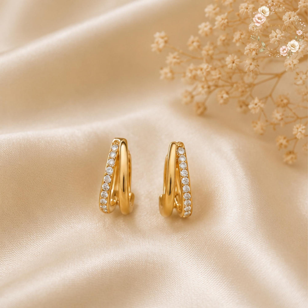 Elegant Gold Huggie Earrings with CZ Crystal Accent, Dangle Jewelry for Women, Gift for Her, Stylish Bridal or Everyday Accessory