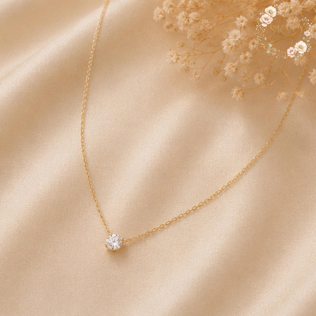 Dainty Solitaire Necklace, Gold Crystal Pendant Necklace, Minimalist Gold Necklace, Everyday Jewelry Gift for Her