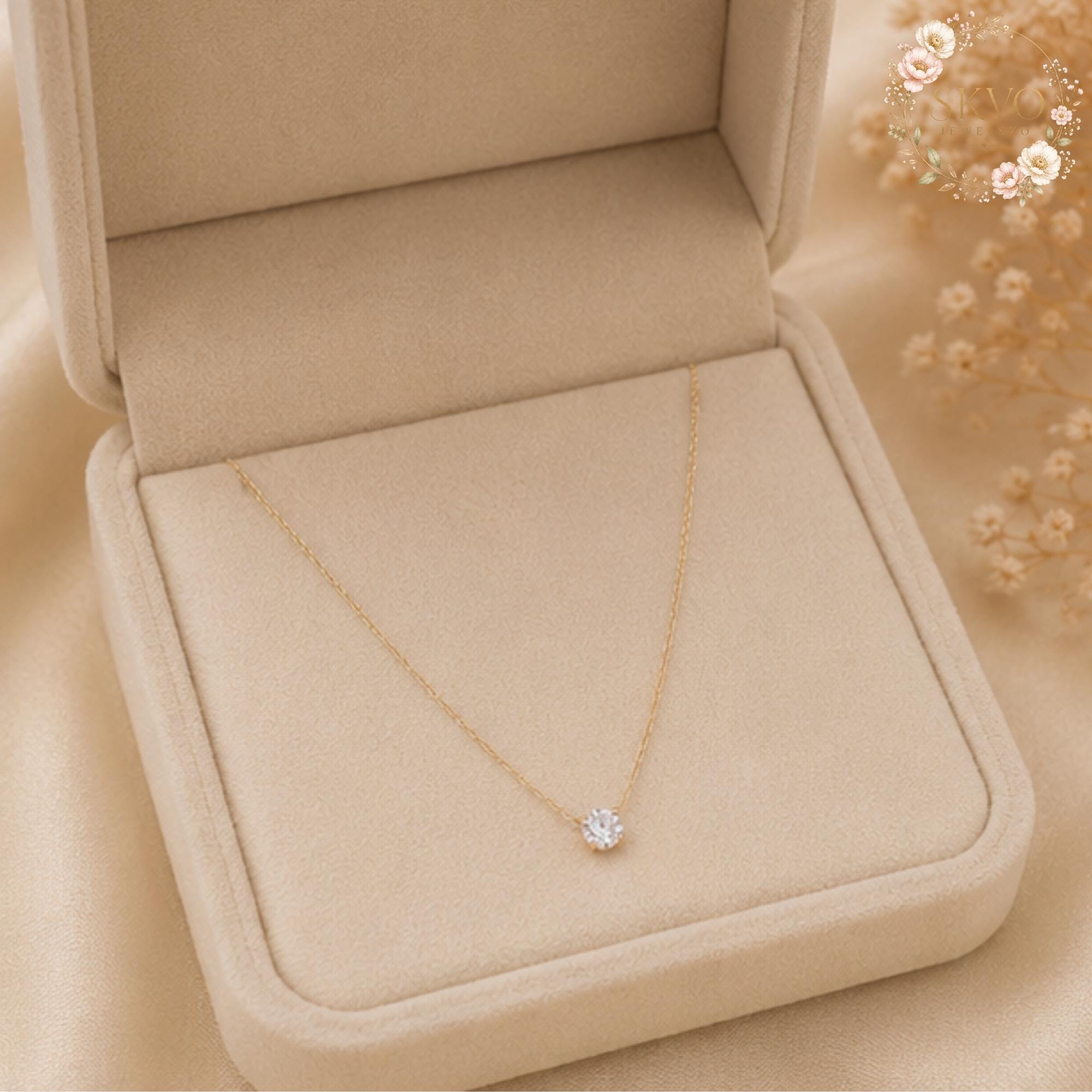 Dainty Solitaire Necklace, Gold Crystal Pendant Necklace, Minimalist Gold Necklace, Everyday Jewelry Gift for Her